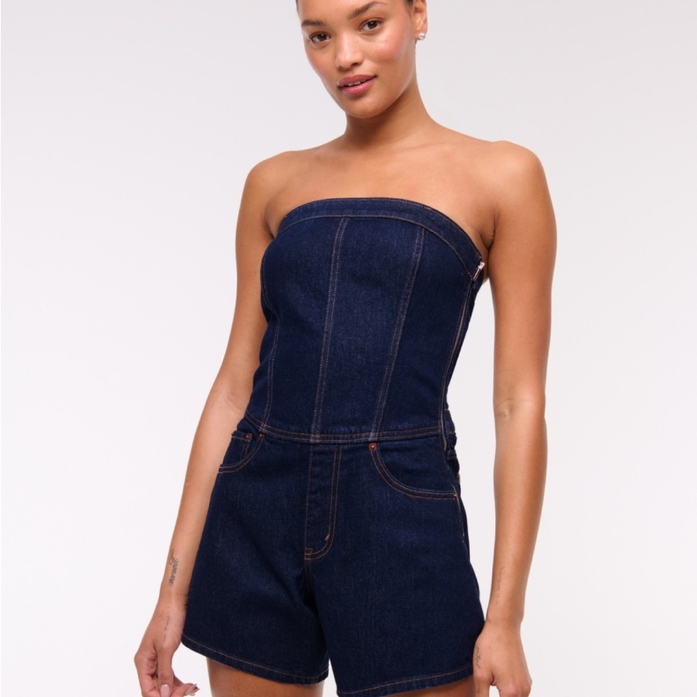 Abercrombie & Fitch Strapless Navy Jumpsuit